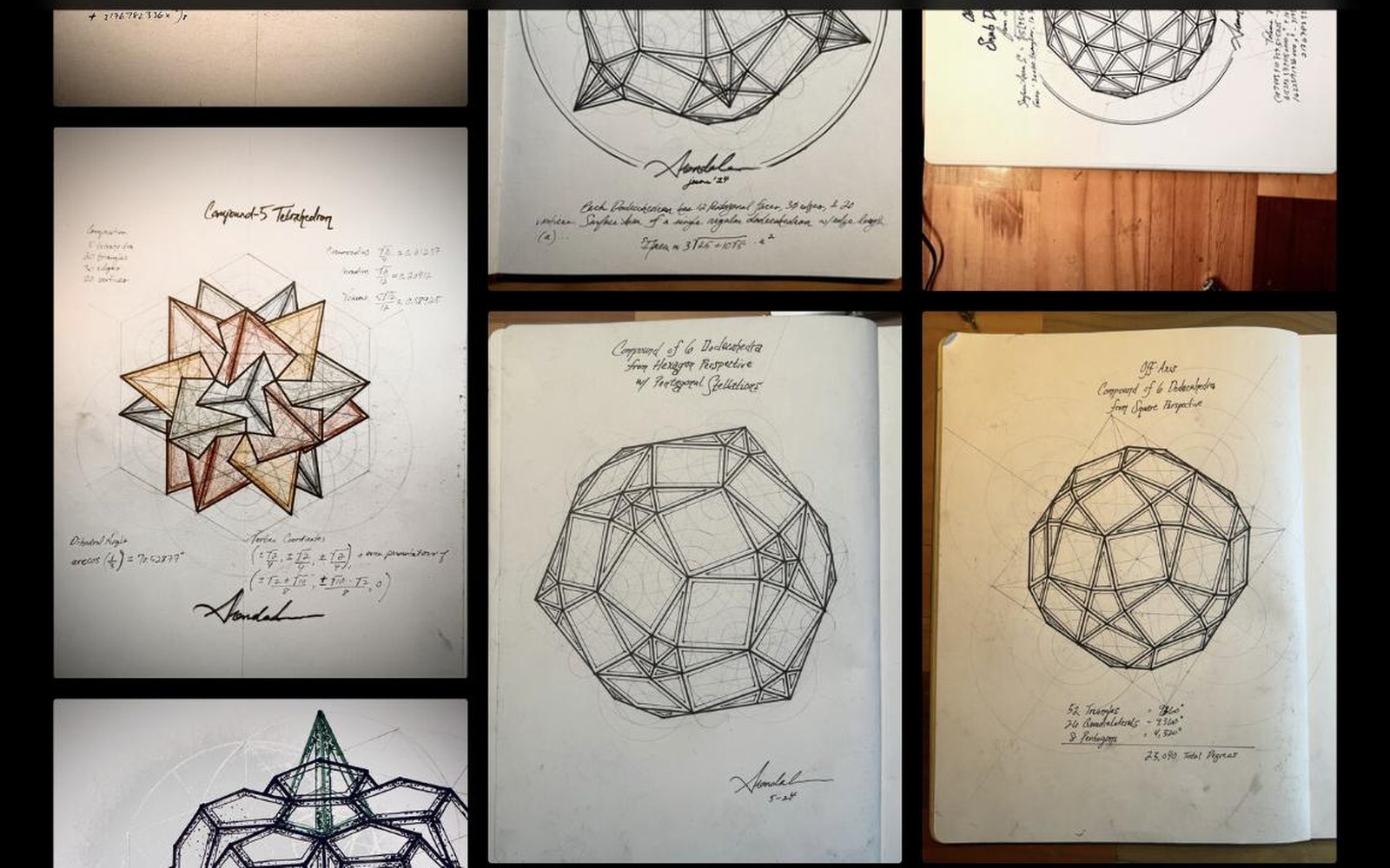 geometry — hand-drawn polyhedral constructions and star polygons from the working journals