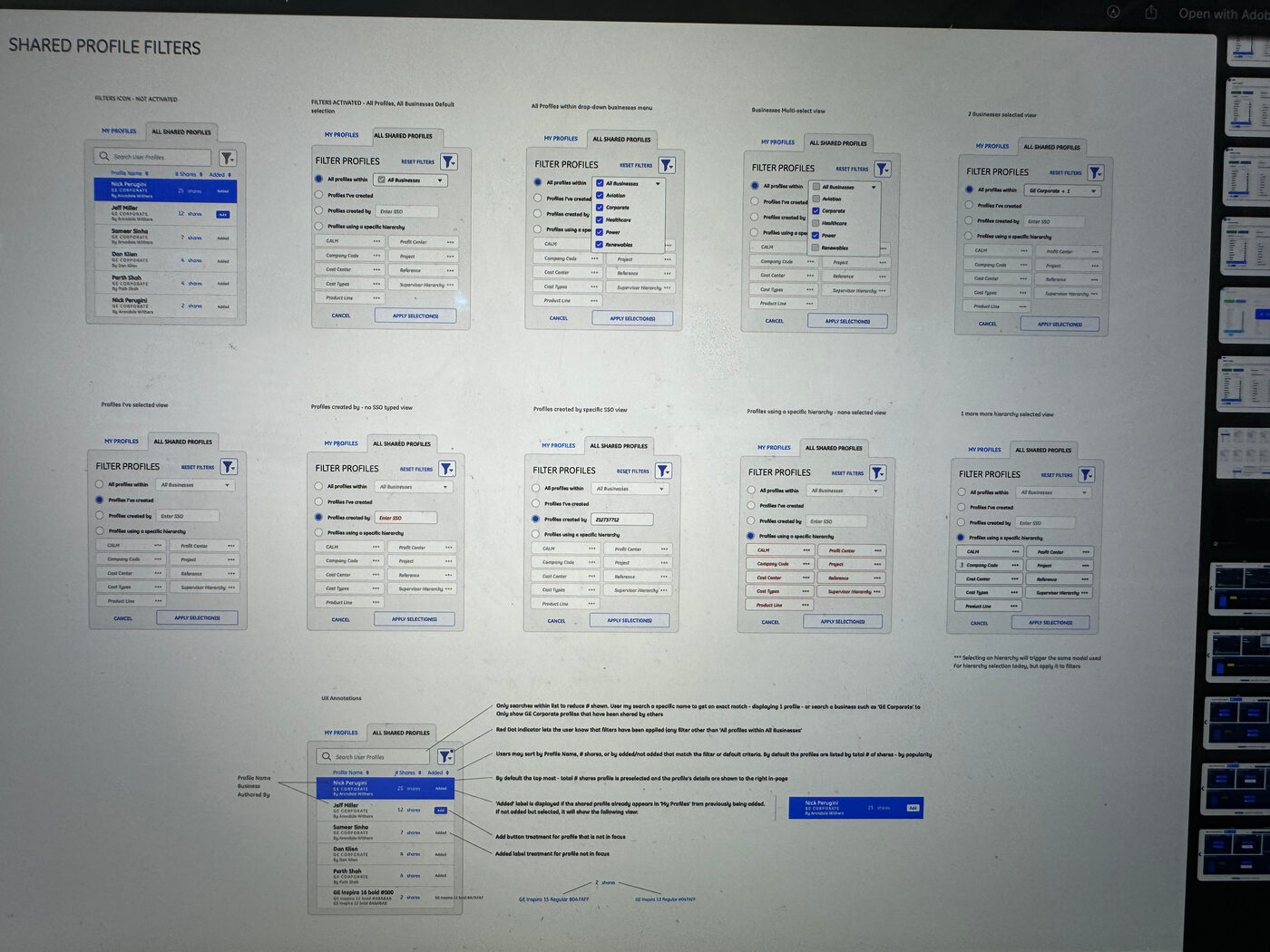 Shared profile filter specifications