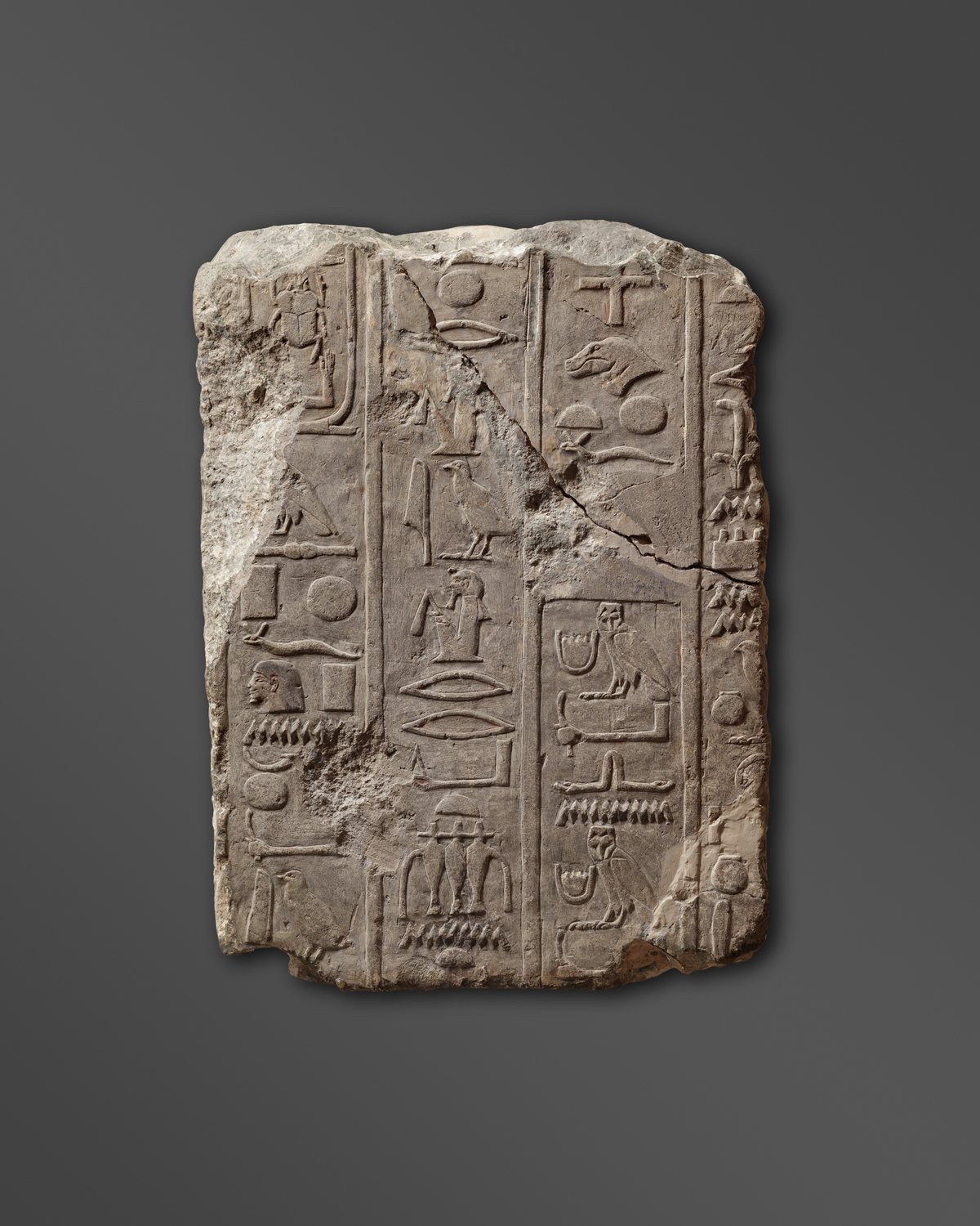 Limestone relief with columns of carved hieroglyphs, the annals of Thutmose I